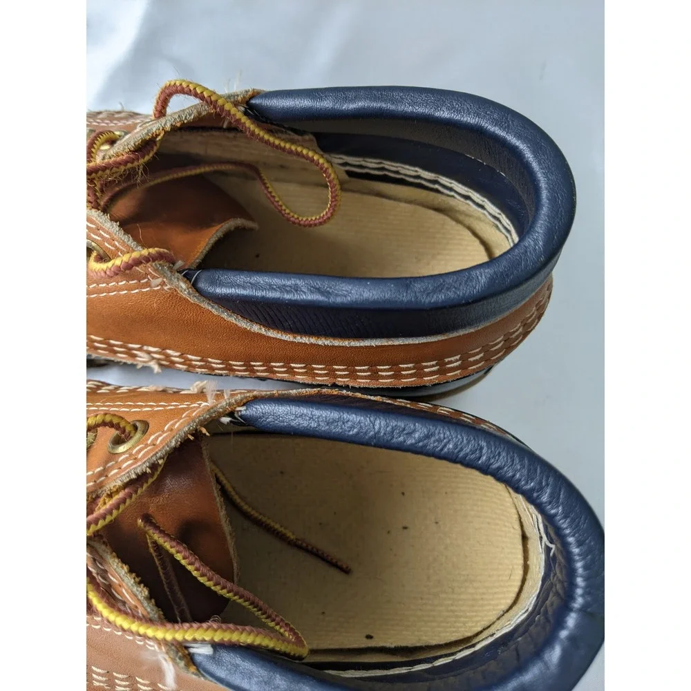 LL Bean Boots Womens 7 Low Gumshoe Duck Boots Navy Blue Tan Made in USA